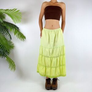 Vintage Y2K Green Cottagecore Low Rise Boho Fairycore Midi Skirt / Size: L